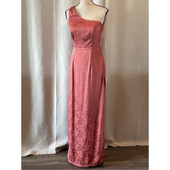 LULUS Deeply Devoted Rusty Rose One Shoulder Jacquard Maxi Dress Size S NWT - Picture 2 of 9